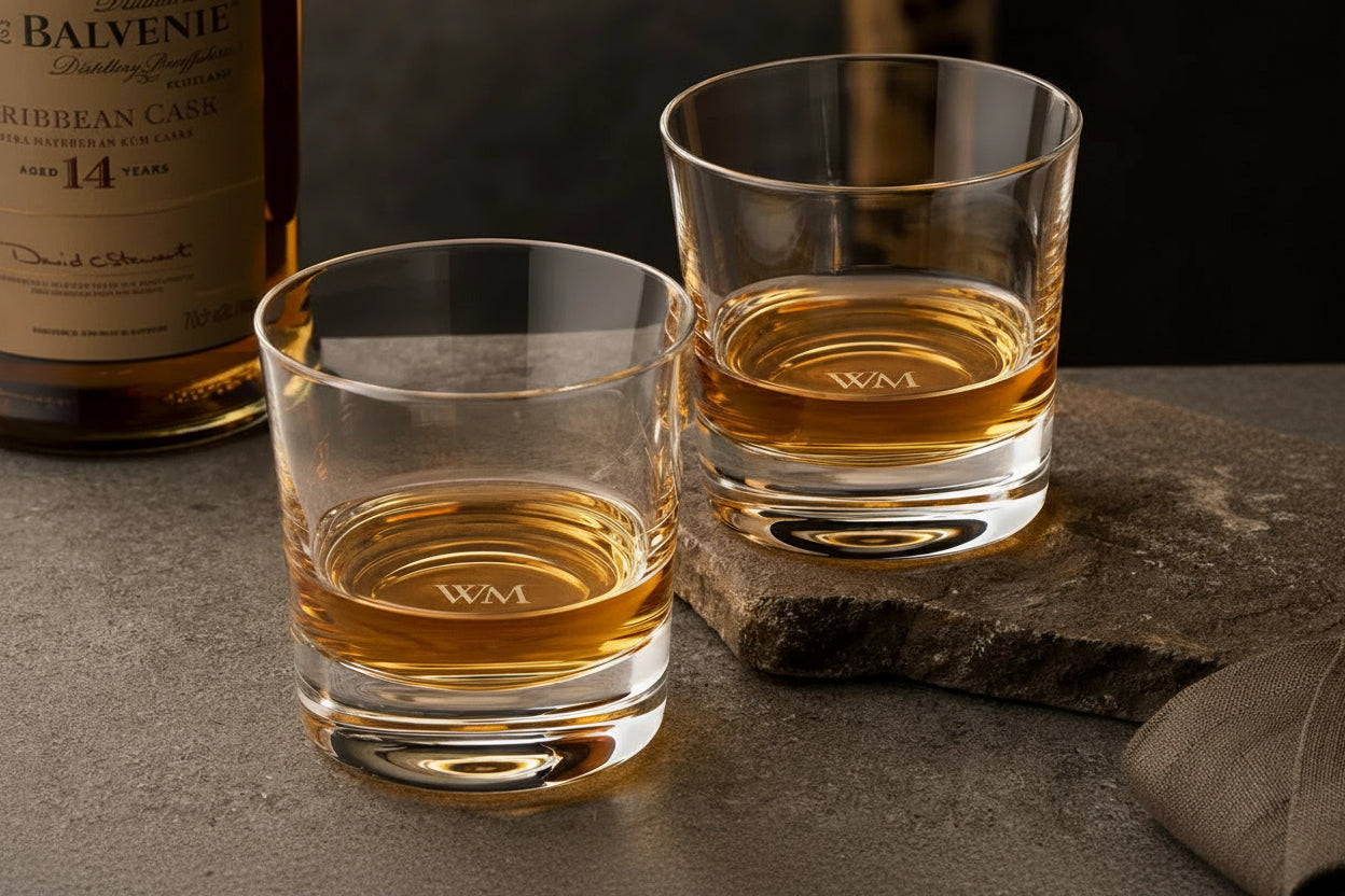 Set of two Personalised Crystal Scotch Glass — Laser Engraved Initials (free shipping) | Scotch by Fire